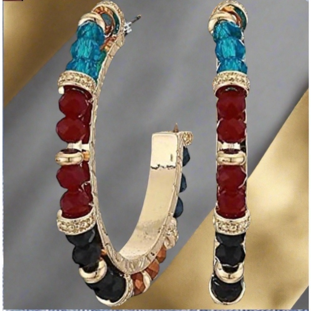 Shashi Royals Gold Vermeil Eclectic Mix Bead Multicolored Crystals Hoop Earrings